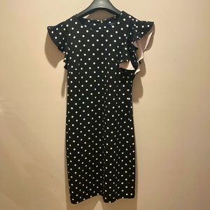 Black & white polka dot Tommy Hilfiger Flutter Sleeve Scuba dress, size 10.